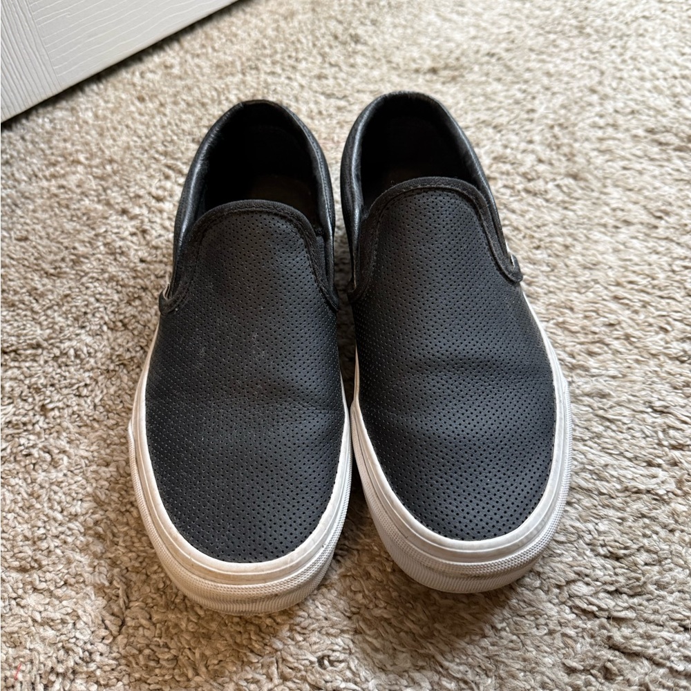 Vans Black Perforated Leather Slip Ons